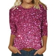 thumbnail image 2 of Hauts d'Été pour Femmes, Blouses Décontractées Habillées Grande Taille pour l'Entraînement 2024, Design de T-Shirt à Manches Trois-Quarts, Col Rond, Mode, Gris, 2 of 3