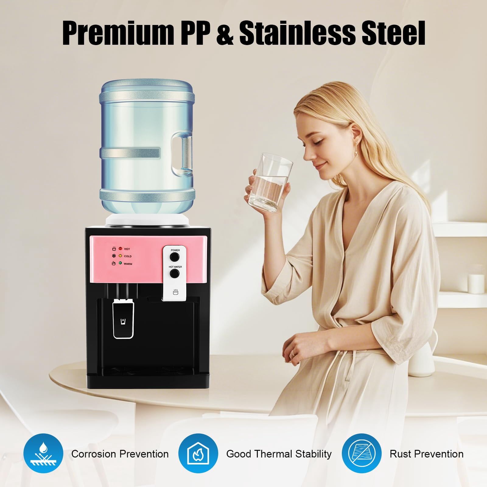 Top Loading Water Cooler Dispenser, for 1 to 5 Gallon Bottles, Three Water Temperature Settings (Hot/Cold/Warm), Efficient Cooling & Heating for Home, Office, and School Use