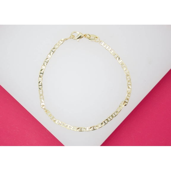 18K Gold Filled 2mm Designed Flat Mariner Bracelet (I313)