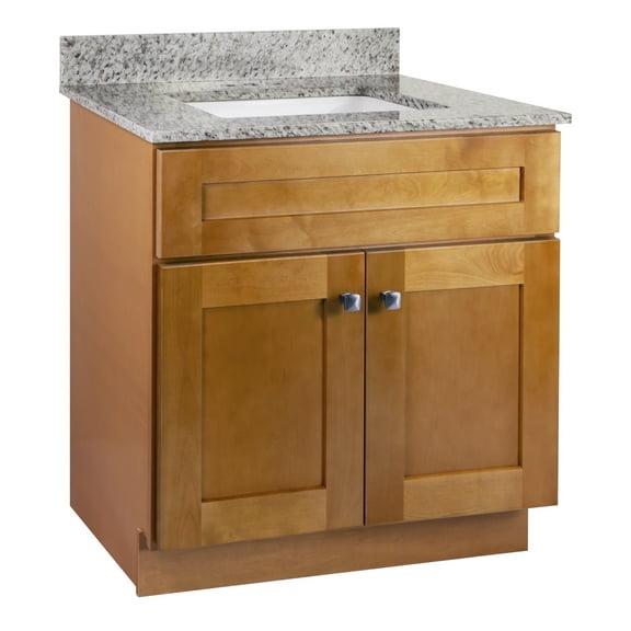 Design House 597971 Brookings Shaker 2-Door Bathroom Vanity with Cultured Marble 4-inch Centerset Solid White Top, Unassembled, 31x22, Modern Birch