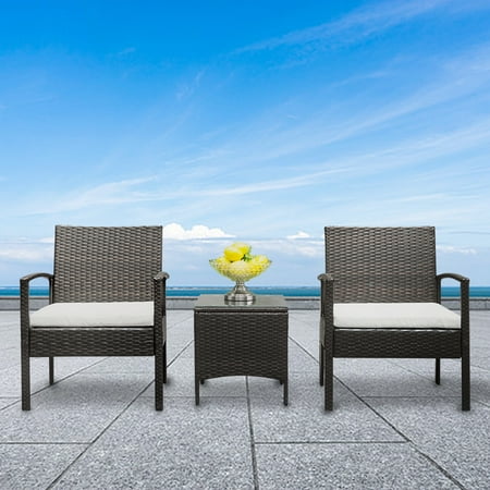 Weather Resistant Furniture Patio Furniture Set in Patio & Garden, 3 Pieces Weather Resistant Outdoor Wicker Sofa Rattan Chair Garden Conversation Set, Bistro Sets with Coffee Table for Porch Poolside Backyard, S1020 ()