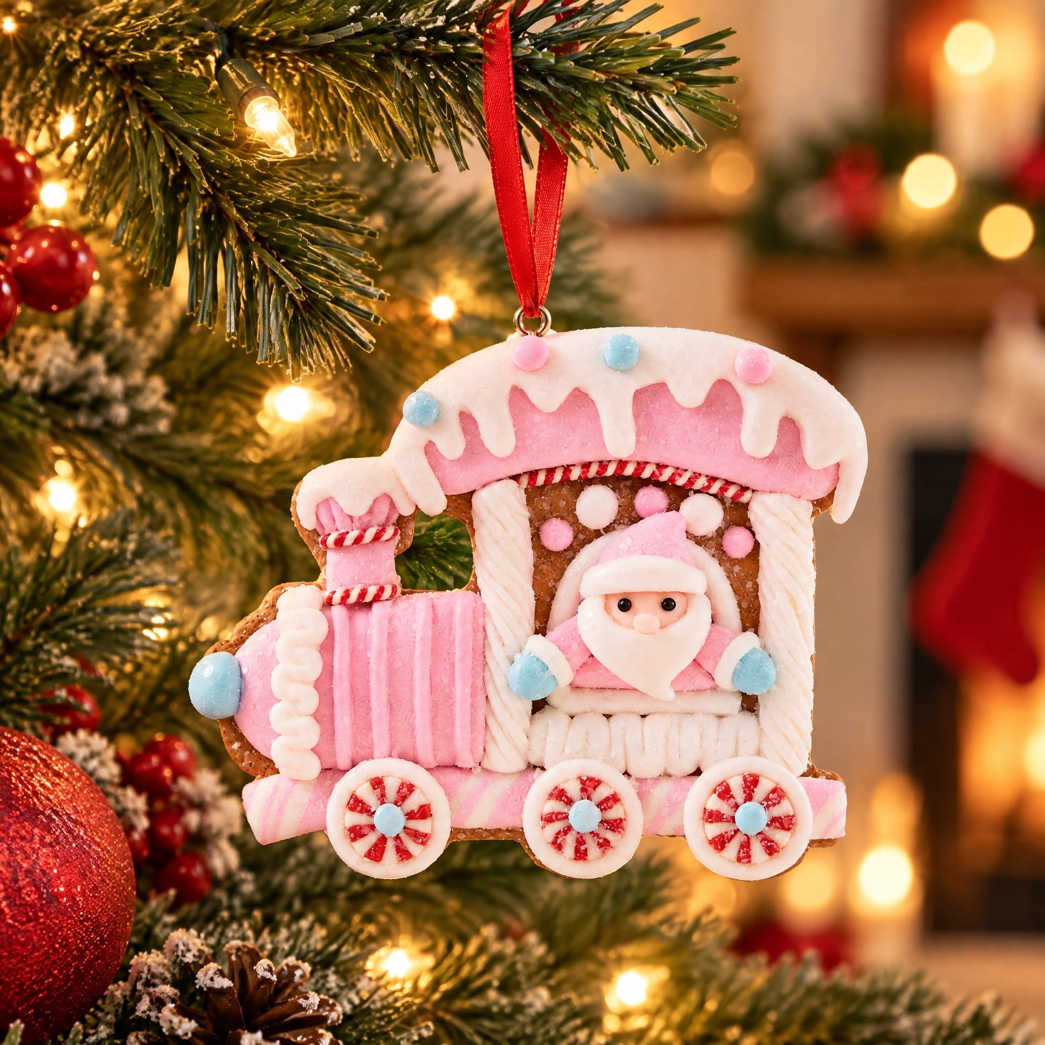 Multicolor Clay Dough Gingerbread Train Christmas Ornament, 3.5", by Holiday Time