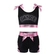 thumbnail image 3 of Moggemol Kids Girls Rhinestone Print Crop Tank Tops and Stretchy Shorts Set for Training Performance Pink 16, 3 of 5