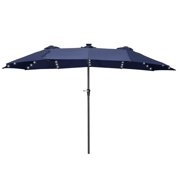 13 Ft/15 FT Large Patio Umbrella with 36/48 Solar LED Lights, Double-Sided Extra Large Outdoor Table Market Umbrellas with Crank