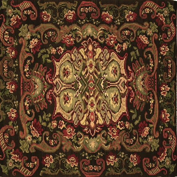 Ahgly Company Indoor Square Medallion Brown French Area Rugs, 7' Square