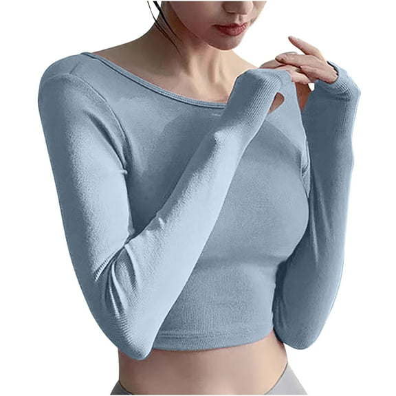 Raeneomay Long Sleeve Shirts for Women Long Sleeved Solid Color Pullover Sports Non Removable Fitness Top
