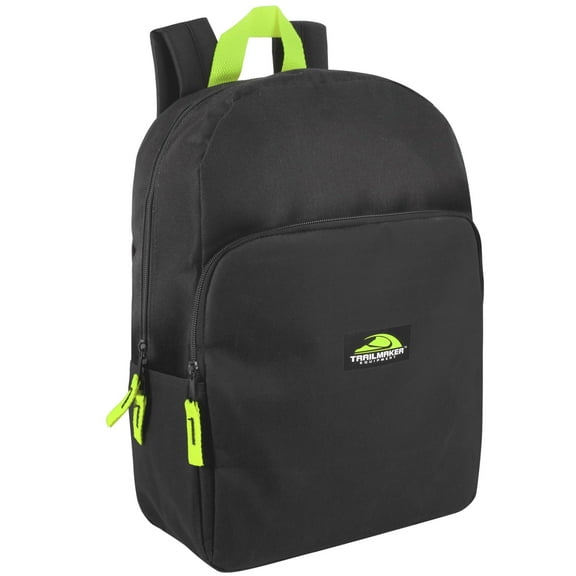 15 Inch Classic Solid Color Backpack with Front Zippered Pocket for Commuting and Travel in Black & Neon Green