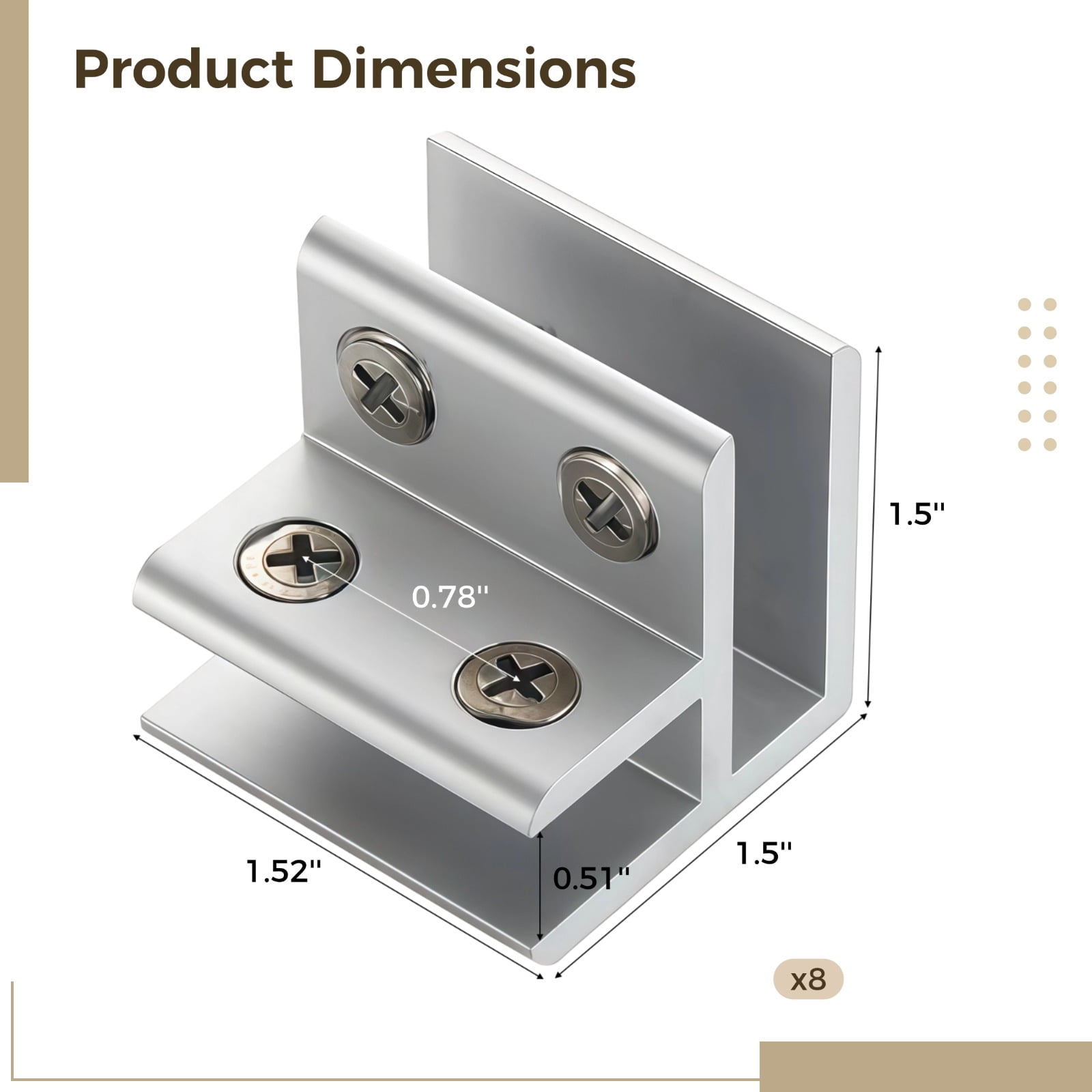 8 Pcs 90 Degree Glass Clamps, Heavy Duty Aluminum Alloy Glass Clips, Adjustable Glass Shelf Bracket for 0.31-0.47 In Thick Glass, Showcase Display Fence Railing Project Hardware