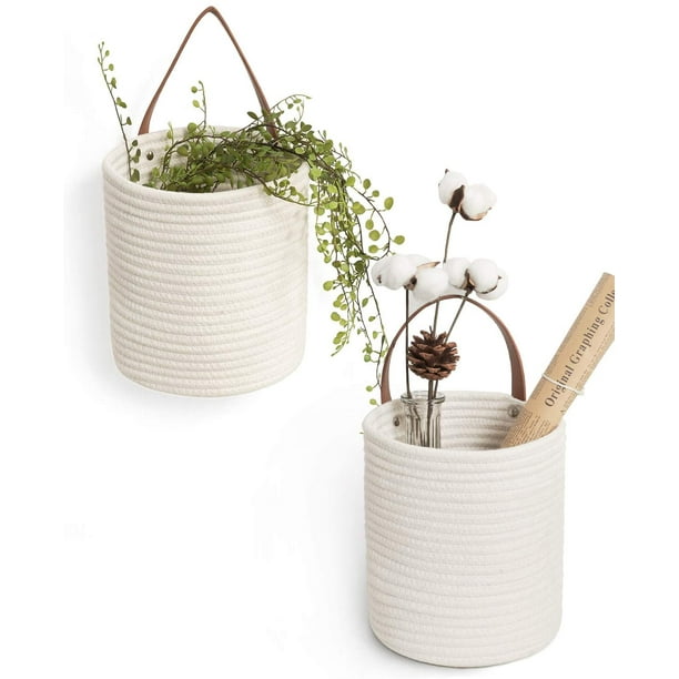Paquete de 2 cestas colgantes de yute, 7,87 x 7 pulgadas, cesta de cuerda colgante de helecho tejido pequeño, cesta de flores, plantas, cesta de pared, juego de decoración bohemio Adepaton LRWJ681-3