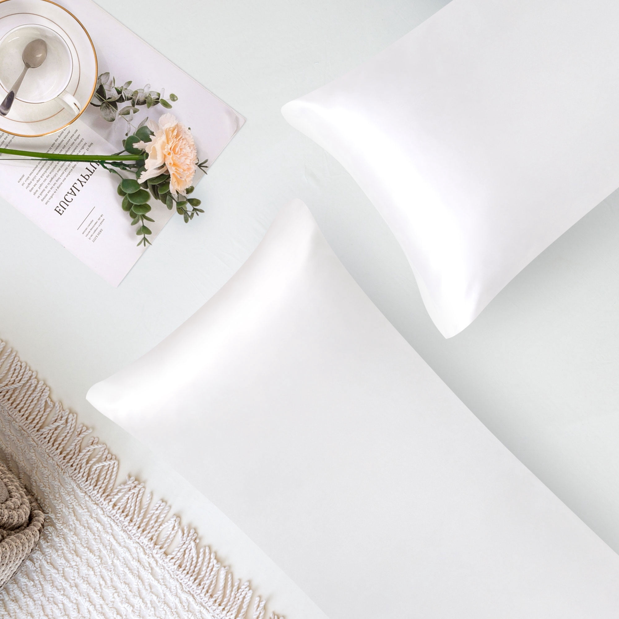 Unique Bargains Satin Body Pillowcases 2 Pcs Zipper Closure White 20"x54"