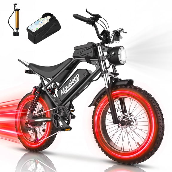 Moveloop Electric Bike for Adults, Peak 1500W 31MPH Ebike, 20" Fat Tire, 48V 15.6AH UL 2849 Certified Battery E-Bike, Max 70 Miles Range, Full Suspension, NFC Unlock (Age 16 )