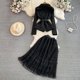 thumbnail image 2 of Conjunto de dos piezas de falda informal para mujer, chaqueta de manga larga con cinturón, abrigo de cintura alta, falda de pastel de malla de línea a, 2 of 5