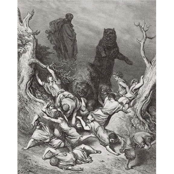 Engraving From The Dore Bible Illustrating 2 Kings II 23 & 24 The Children Destroyed by Bears by Gustave Dore 1832-188 Poster Print, 13 x 17