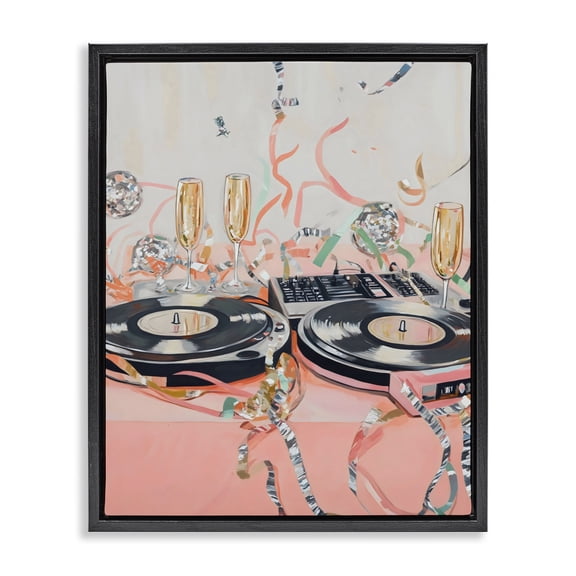 Stupell Industries Art Deco Retro Turntable & Champagne Party Black Floating Frame Canvas Art, 17 x 21, by The Prints Vibe