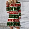 thumbnail image 2 of Women's Christmas Printed Dress Loose Fit V-Neck Casual Long Sleeve Holiday Party Dress, Flowy A-Line Vintage Style with Festive Pattern,Beige,Size L, 2 of 5