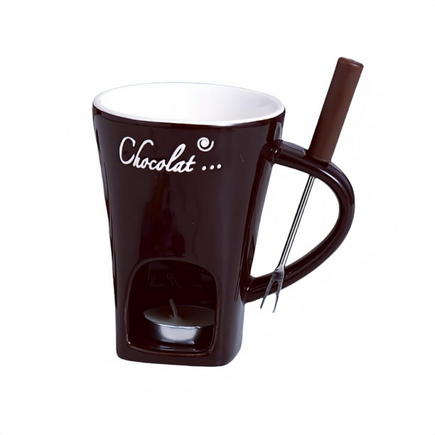 Taza para derretir chocolate CREHNIL, mini fondue de queso y caramelos con tenedores (marrón)