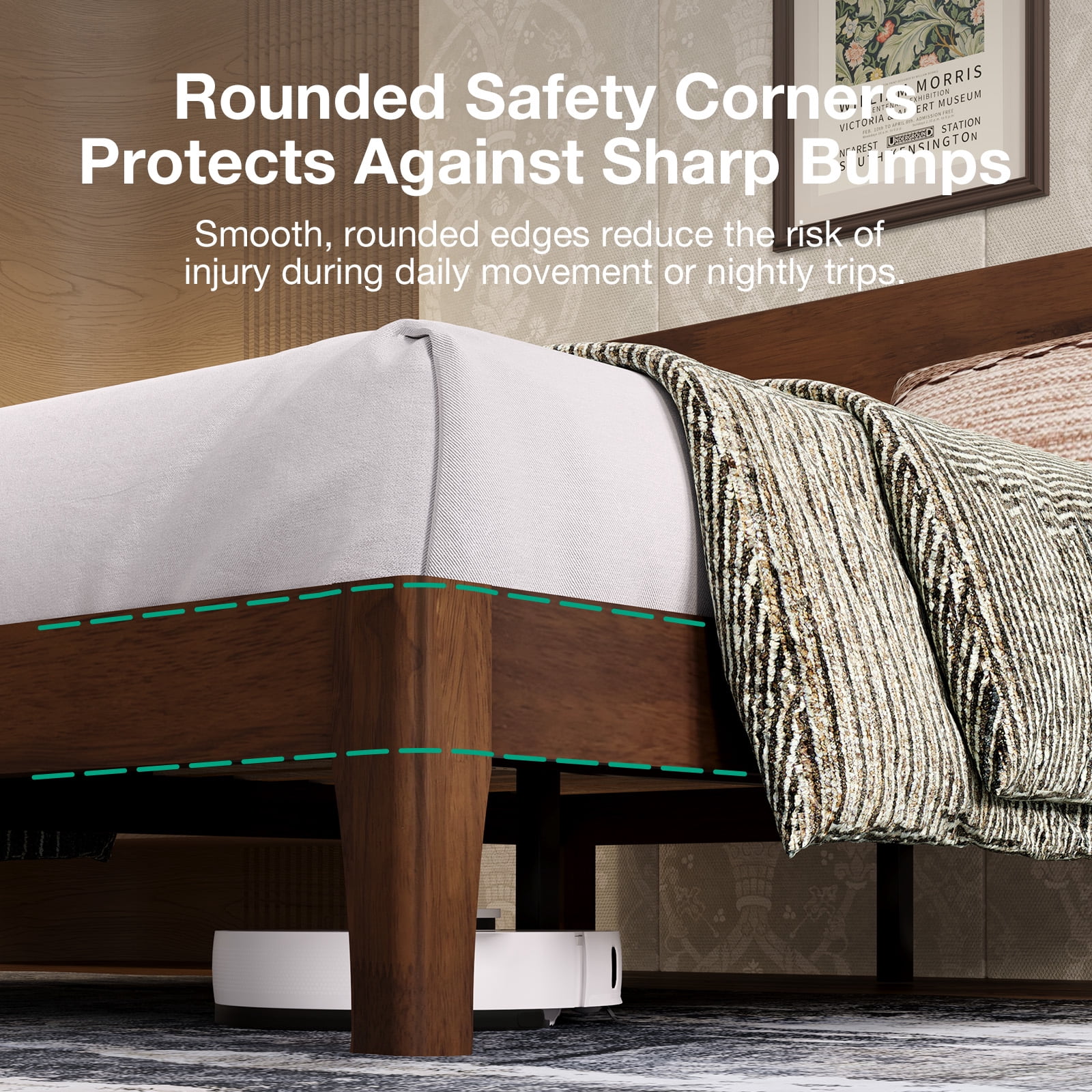 Novilla Bed Frame - King Size Solid Wood Platform Bed with 3-Level Adjustable Headboard, Solid Wood Slat Support, No Box Spring Needed, Walnut