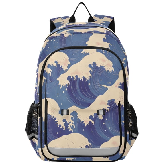FORMRS School Backpack 17" Student Travel Bag with Laptop Compartment, Blue Wave Pattern