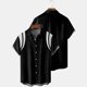 thumbnail image 4 of Camisas Vaqueras Para Hombre Camisas con estampado de rayas de tendencia de verano para hombres, camisas con botones de manga corta, blusa, blusa informal suelta con solapa, ropa para (Black, 3XL), 4 of 7