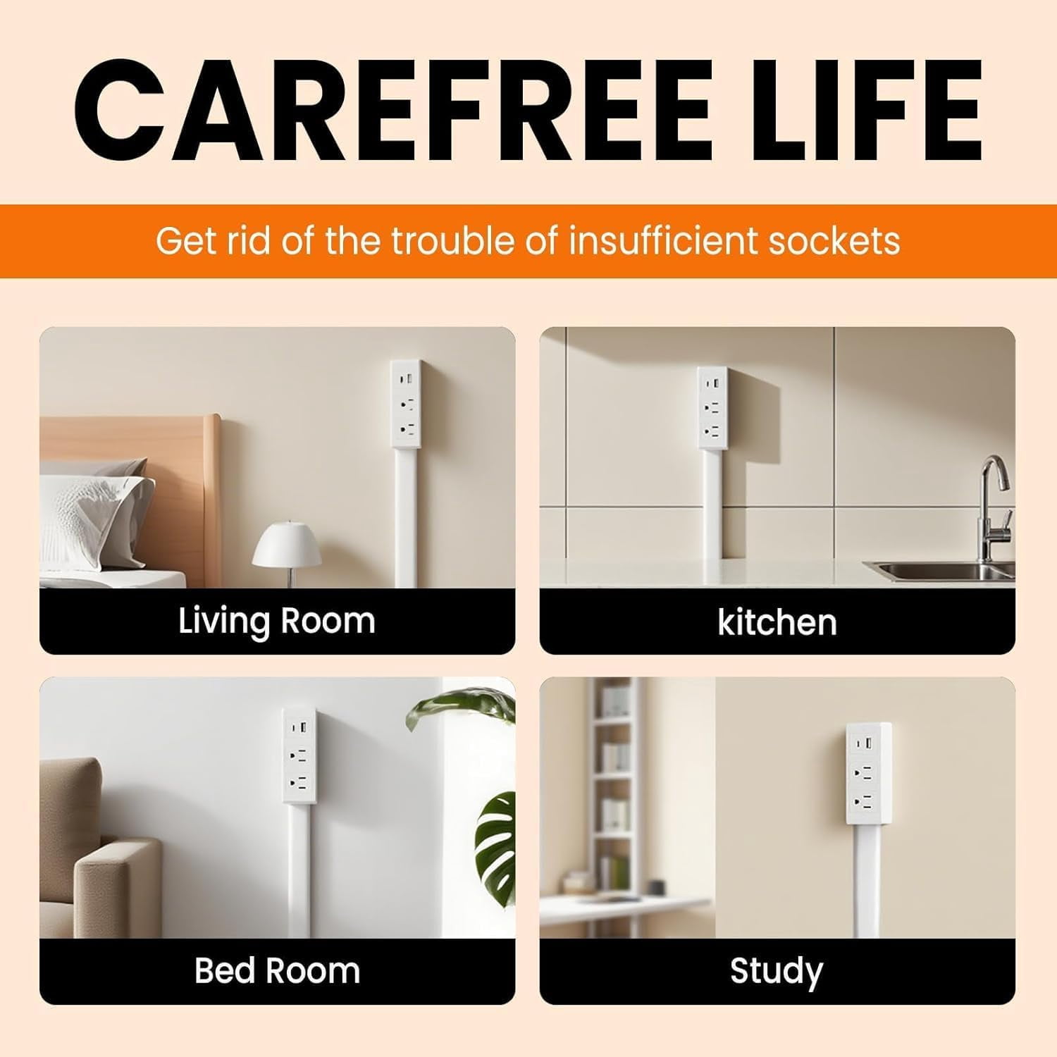 Electrical Outlet Extender Stick,180° Rotating Extendable Wall Outlet for Hard to Reach Places,Rotating Plug Power Hub for Bedroom, Living Room, Office
