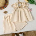 thumbnail image 7 of Girls Boho 2 Piece Outfit Size 6 Floral Crochet Ruffled Sleeveless Tank Tops Shorts Set Summer Clothes Beige, 7 Y, 7 of 7