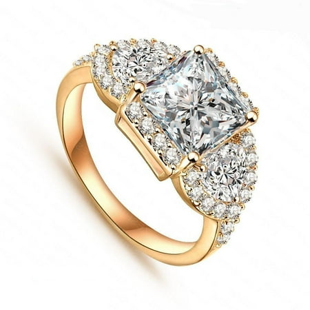 18k eternity promise zirconia cubic plated cz engagement stone ring band womens yellow gold