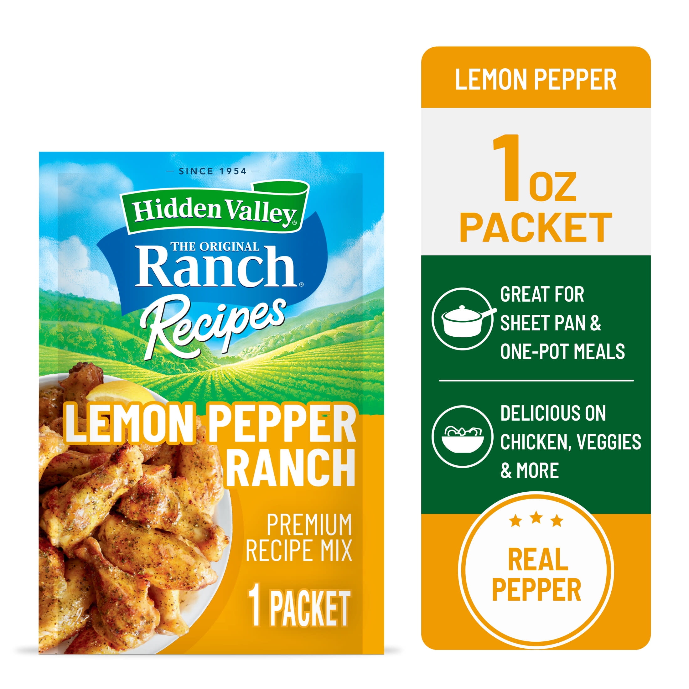 (3 pack) Hidden Valley Lemon Pepper Premium Recipe Mix and Seasoning Mix, 1 oz.