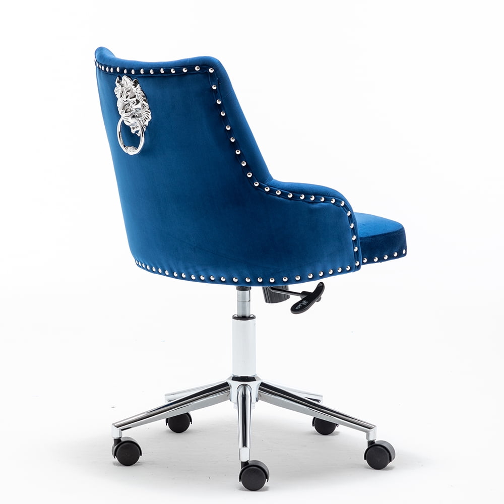 Kepooman Velvet Office Chair, Adjustable Rotatable Home Dressing Chair with Backrest and Wheels, Blue Kepooman Velvet Office Chair, Adjustable Rotatable Home Dressing Chair with Backrest and Wheels, Blue