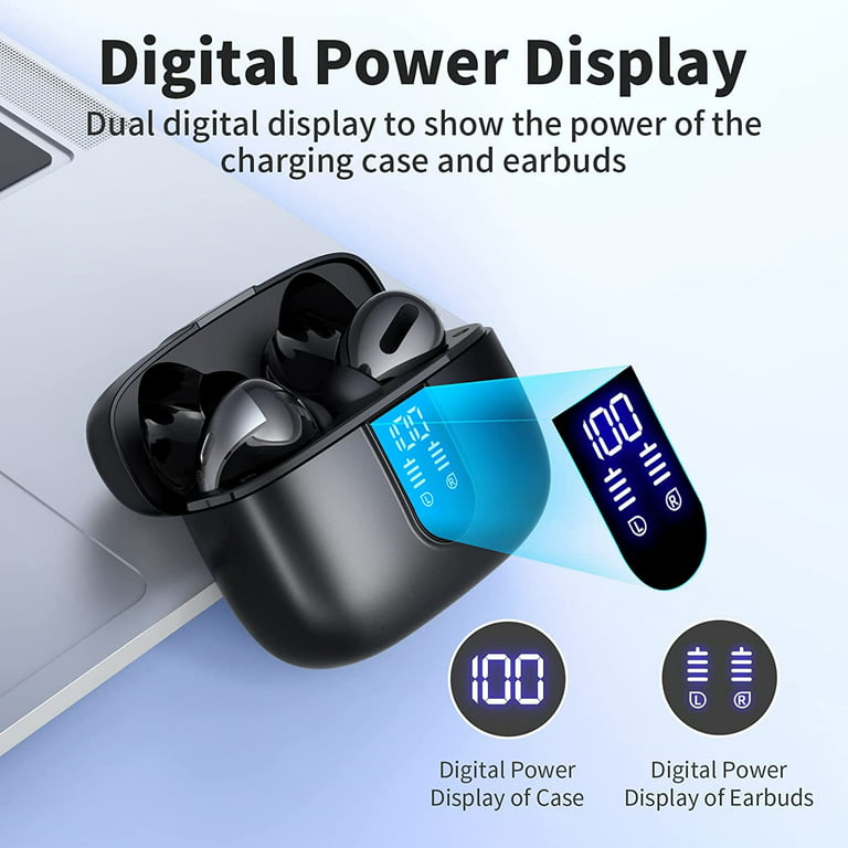 Wireless Earbuds Bluetooth Headphones 70hrs Playback Ear Buds IPX7  Waterproof Wireless Charging Case & Dual Power Display Over-Ear Stereo Bass