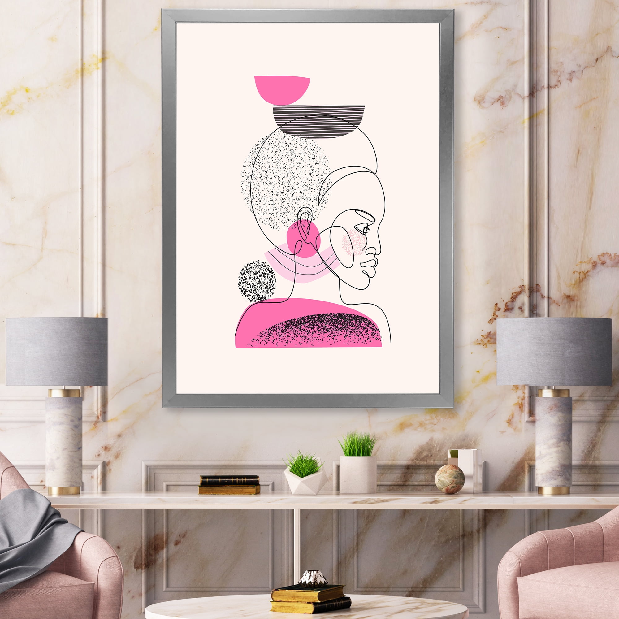 Designart 'One Line Portrait of Afro American Women V' Modern Framed Art Print