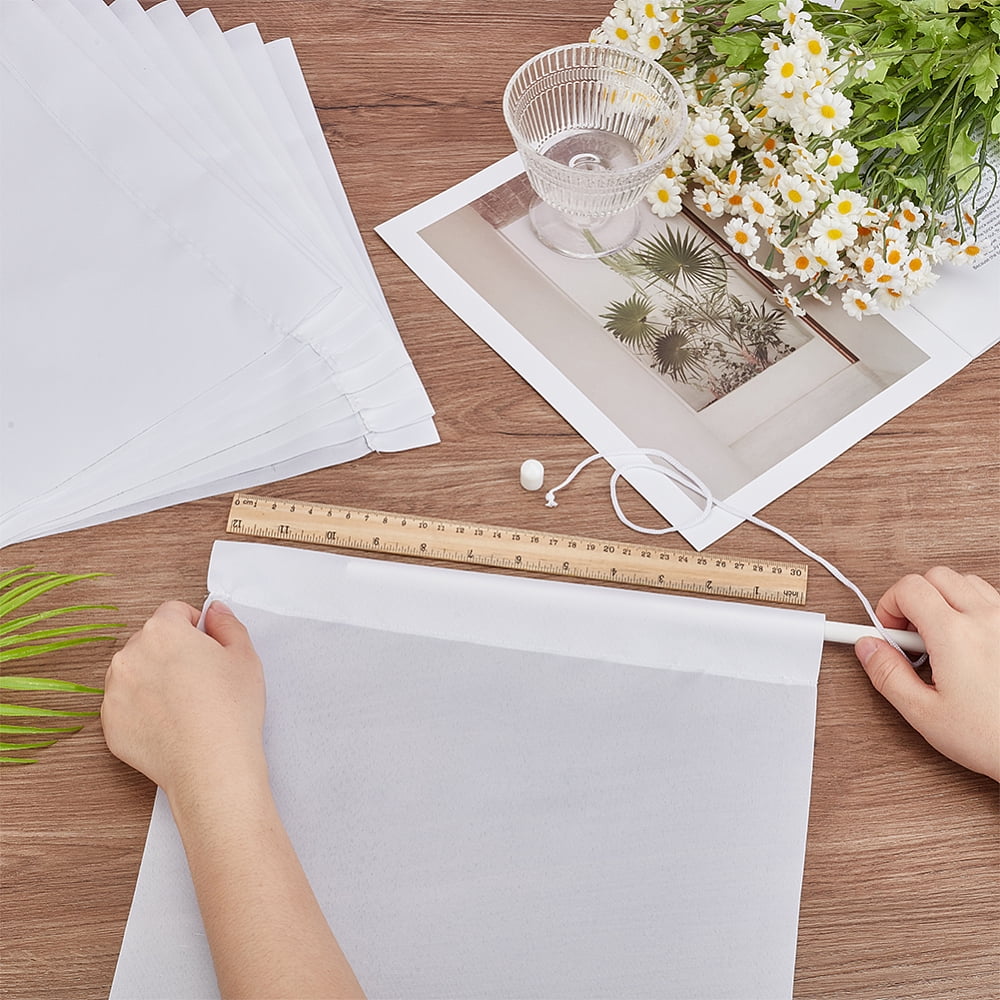 12Pcs Polyester Blank Flag with Stick and 12Pcs Plastic Non-Trace Nail Hangers for Hanging Picture Photo Frame White 455x120x0.1mm for diy