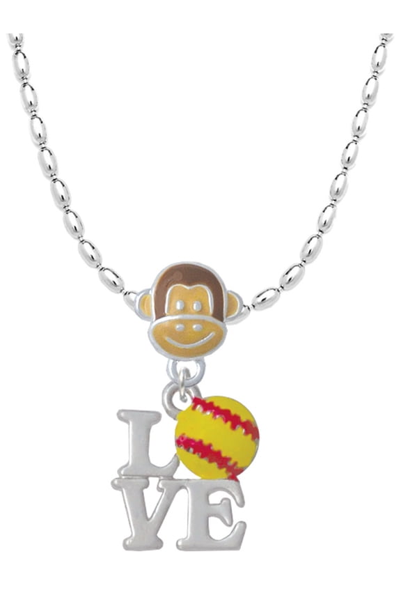 Love with Softball Mia Monkey Charm Necklace