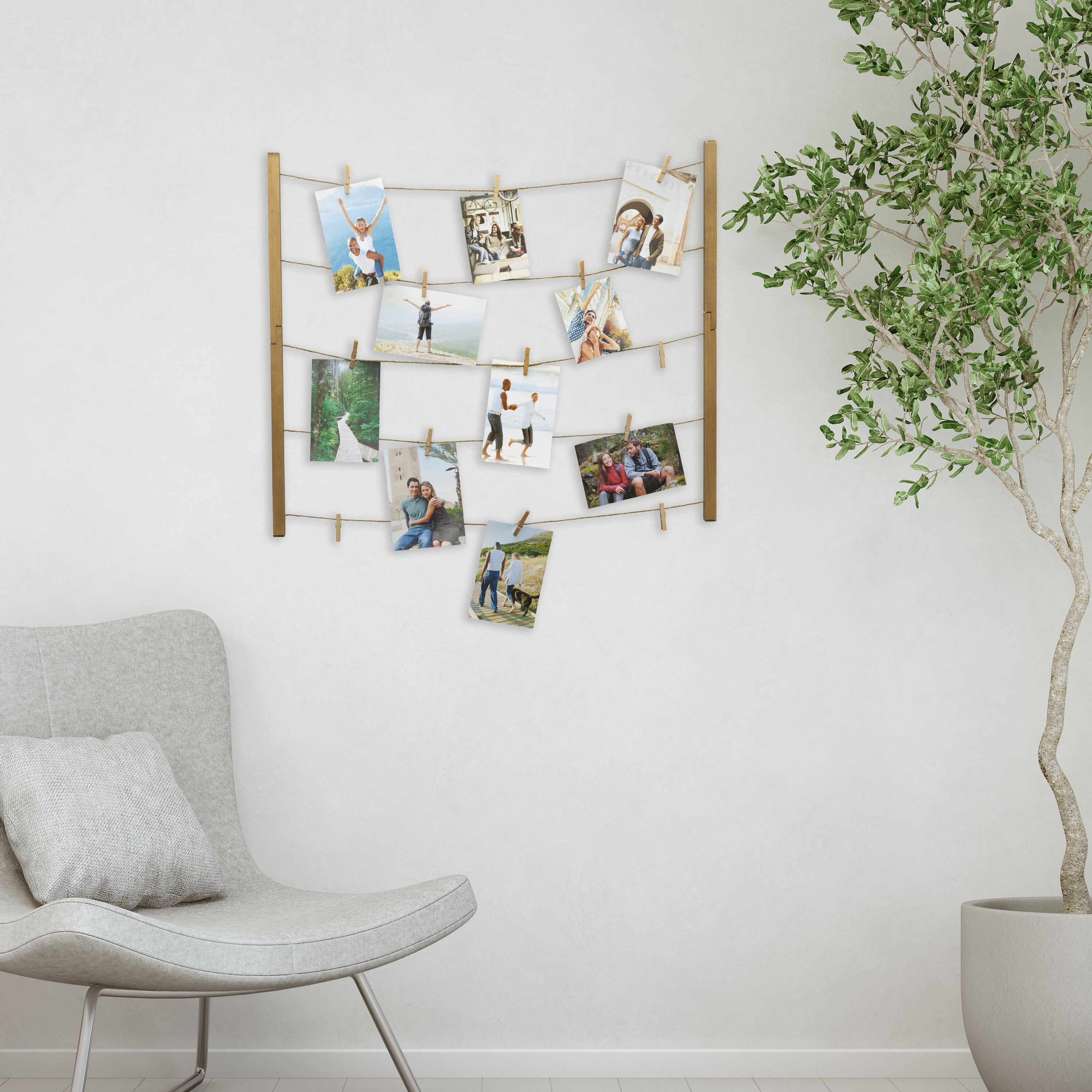 Melannco 31-inch by 26-inch MDF 30 Clip String Collage in Natural