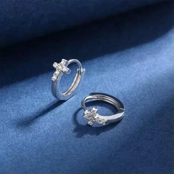 HOOUN Womens Silver CZ Cross Huggie Hoop Earrings Dainty Trendy Jewelry Surgical Steel
