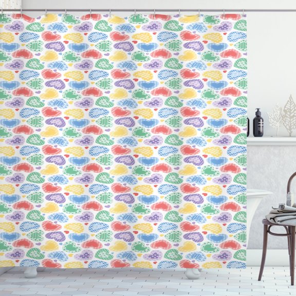 Ambesonne Love Shower Curtain, Patchwork Style Hearts, 69"Wx70"L, Multicolor