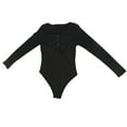 thumbnail image 4 of Traje de noche elegante, ajustado, de manga larga y con cierre a presión: mono de punto con cuello en V negro, talla M, 4 of 8