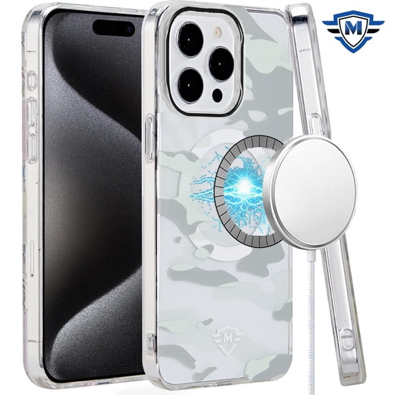 For Apple iPhone 15 Pro Max (6.7") Pattern Design Stylish Fashion [Magnetic Circle Compatible with MagSafe] Hybrid PC Shockproof Cover ,Xpm Phone Case [ Camo White ]