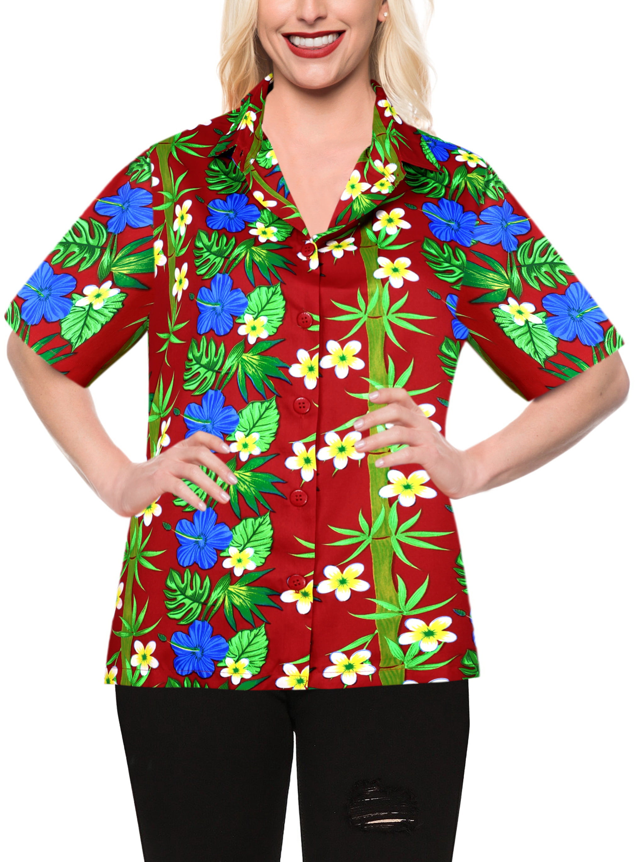 HAPPY BAY Womens Plus Size Hawaiian Shirt Premium Casual Dress Shirt 3D Printed 