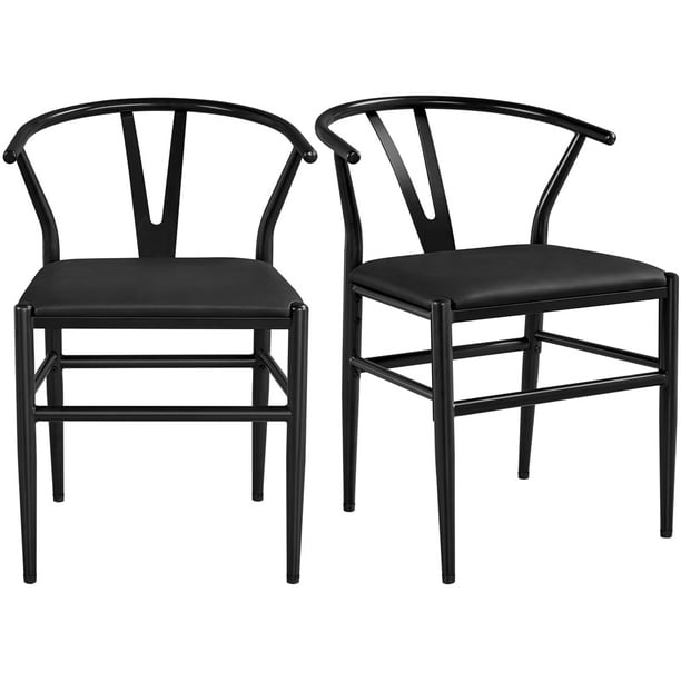 Yaheetech Set Of 2 Dining Chairs Y Shaped Backrest Chair Solid Metal Frame Armchair Black Com Yaheetech Set Of 2 Dining Chairs Y, Set Of 2 Hamilton Arm Dining Chairs With Black Legs