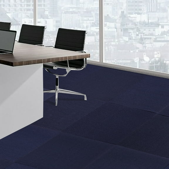 15pcs 24" X 24" Peel And Stick Polyester Carpet Tiles W/ IXPE Mute Pad Dark Blue