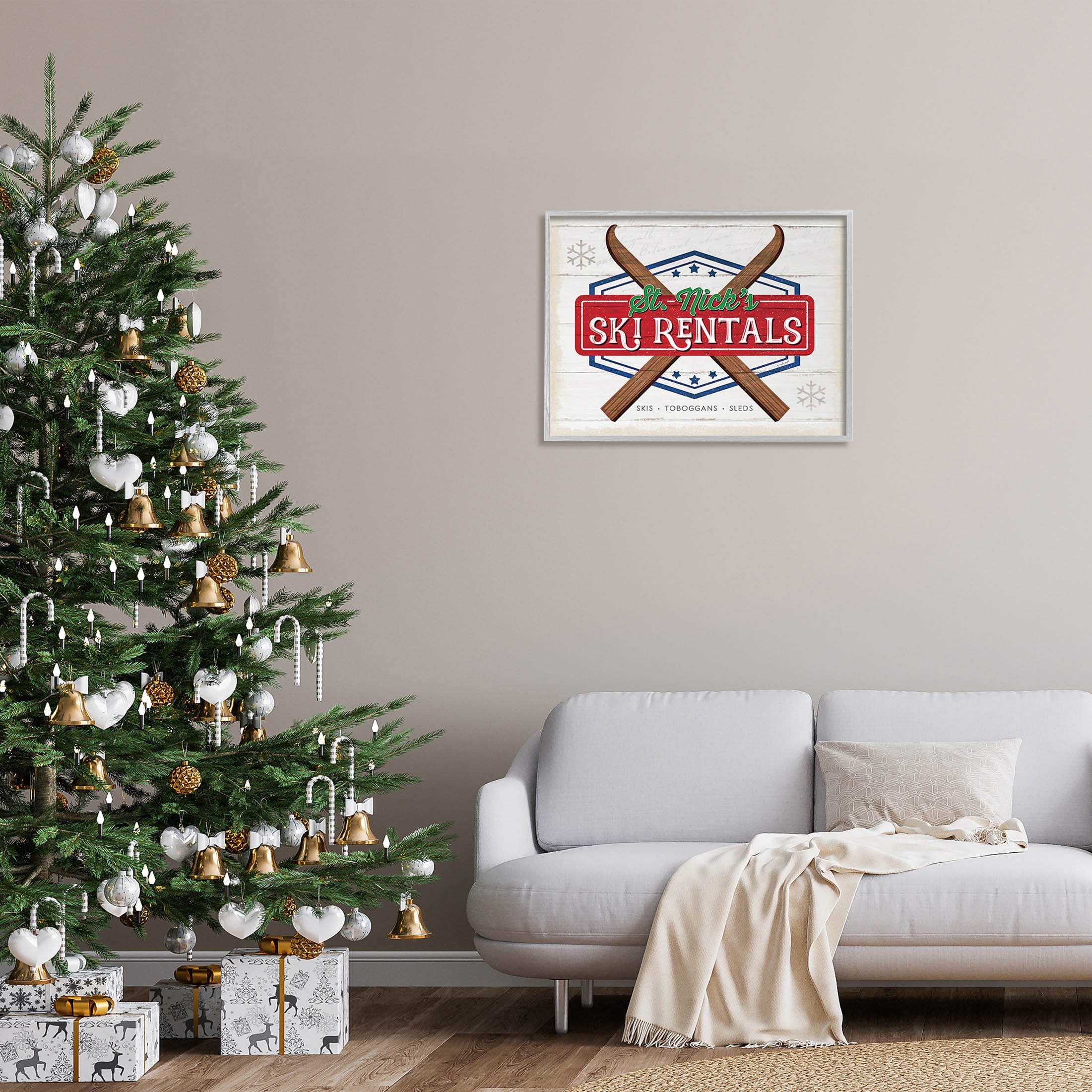 Stupell Industries St. Nick's Ski Rentals Vintage Graphic Art Gray Framed Art Print Wall Art, Design by Jennifer Pugh