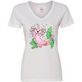 thumbnail image 3 of Inktastic Axolotl Unicorn with Rainbow Tail, Bubbles and Seaweed. Women's V-Neck T-Shirt, 3 of 5