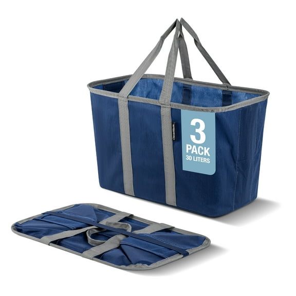 CleverMade Collapsible EcoBasket Tote - 30L - Blue/Gray (3 Pack)
