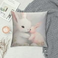 thumbnail image 2 of COMIO  Square Pillow Cover Cute Cartoon Grey Baby and Mother Bunnies with White Flower and Leaf Watercolor Throw Cushion Covers for Couch Chair Bedroom, 2 of 5