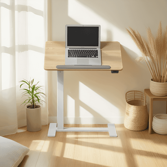 Electric Height Adjustable Standing Desk, 27.5 x 15.7 Inch,Natural/White