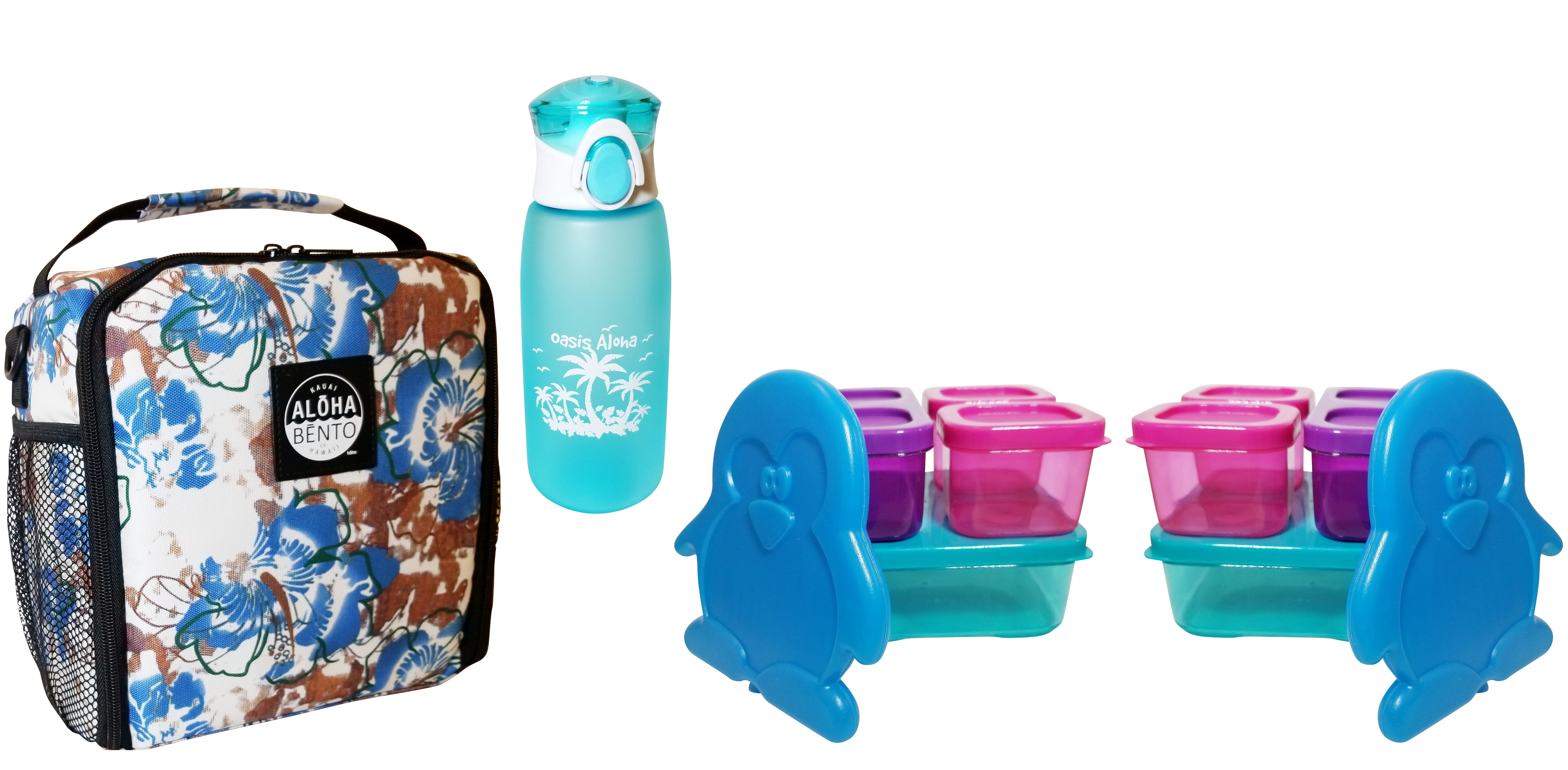 packed lunch box with bottle