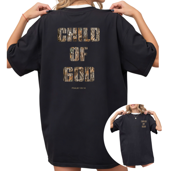 UNISHE Women's "Child of God" Psalm 139:14 Camo Print Graphic Short Sleeve T-Shirt Casual Cotton Crewneck Top