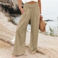 thumbnail image 2 of AOMPMSDX Womens High Waist Pockets Elastic Waist Solid Loose Pants Casual Long Trousers Khaki L, 2 of 7