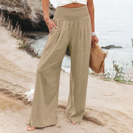 SNKSDGM Women s Plus Panties for Women Cotton Plus Size Womens Sweatpants Joggers with Pockets Womens High Waist Pockets Elastic Waist Solid Loose Pants Casual Long Trousers