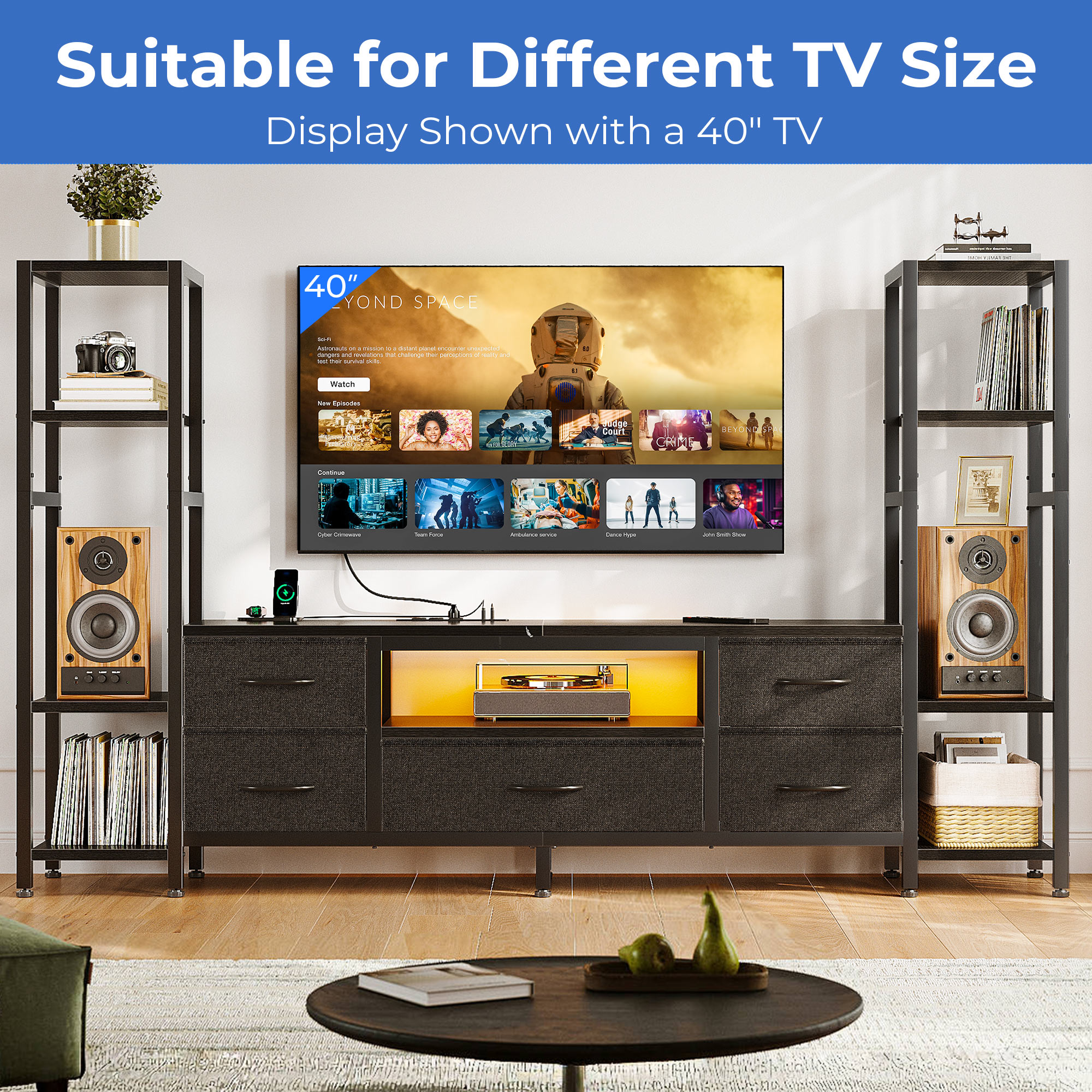 Casacomoda 71" TV Stand with LED Lights & Power Outlets, Black photo 8
